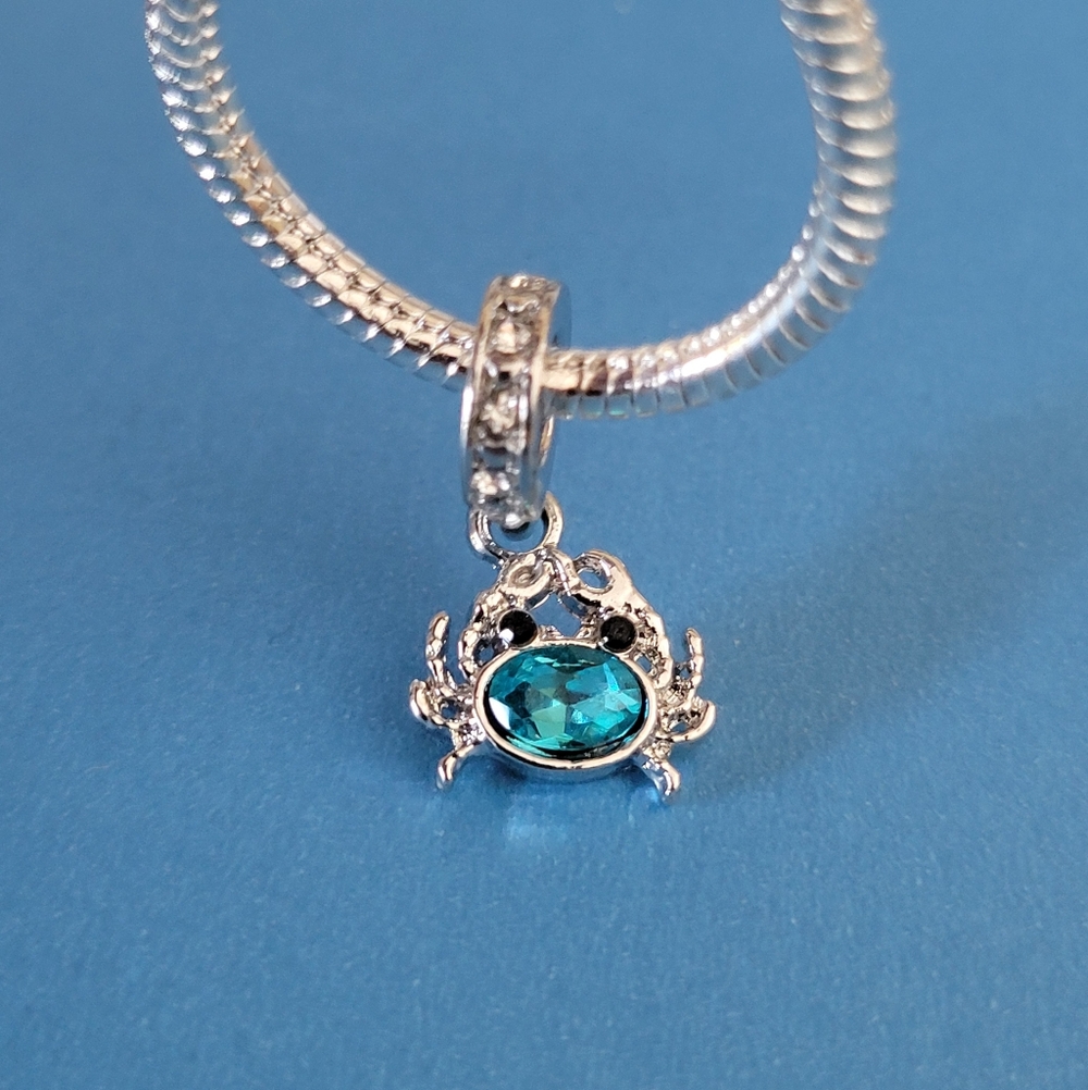 New! For Pandora Charm Bracelet Aqua Blue and Silver Color Crab Dangle Charm - Picture 3 of 8